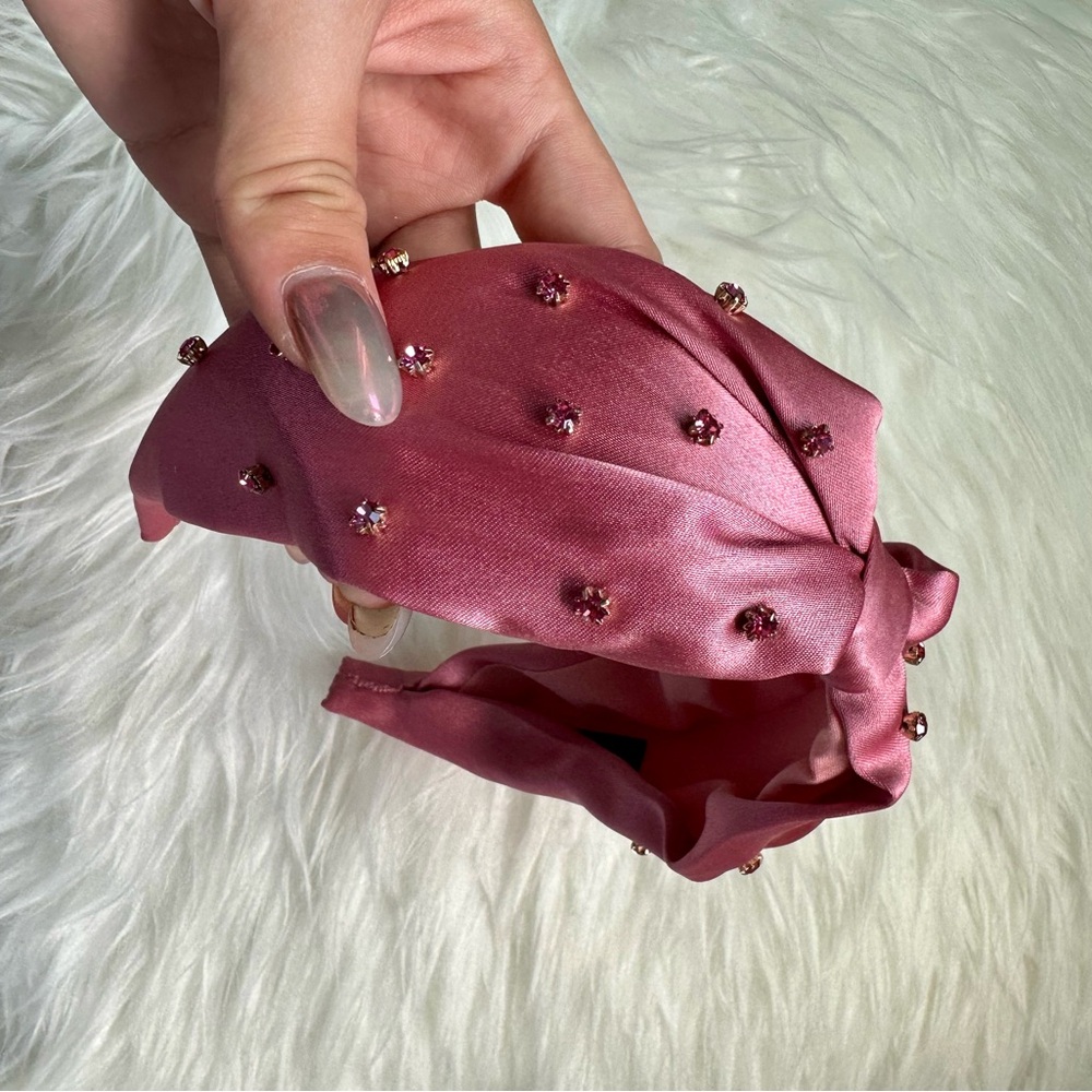 J Crew pink Satin headband with crystal embellishment